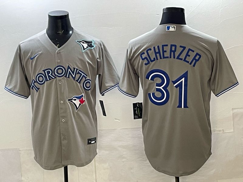 Men 2025 Nike Toronto Blue Jays #31 Scherzer Grey Game MLB Jersey 04
